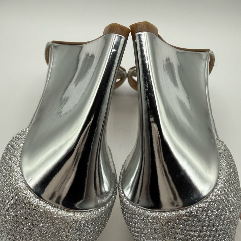 Jewel Badgley Mischka Silver Leather Sparkle Ankle Open Toe Strappy Sandal SZ 7 - Picture 9 of 16